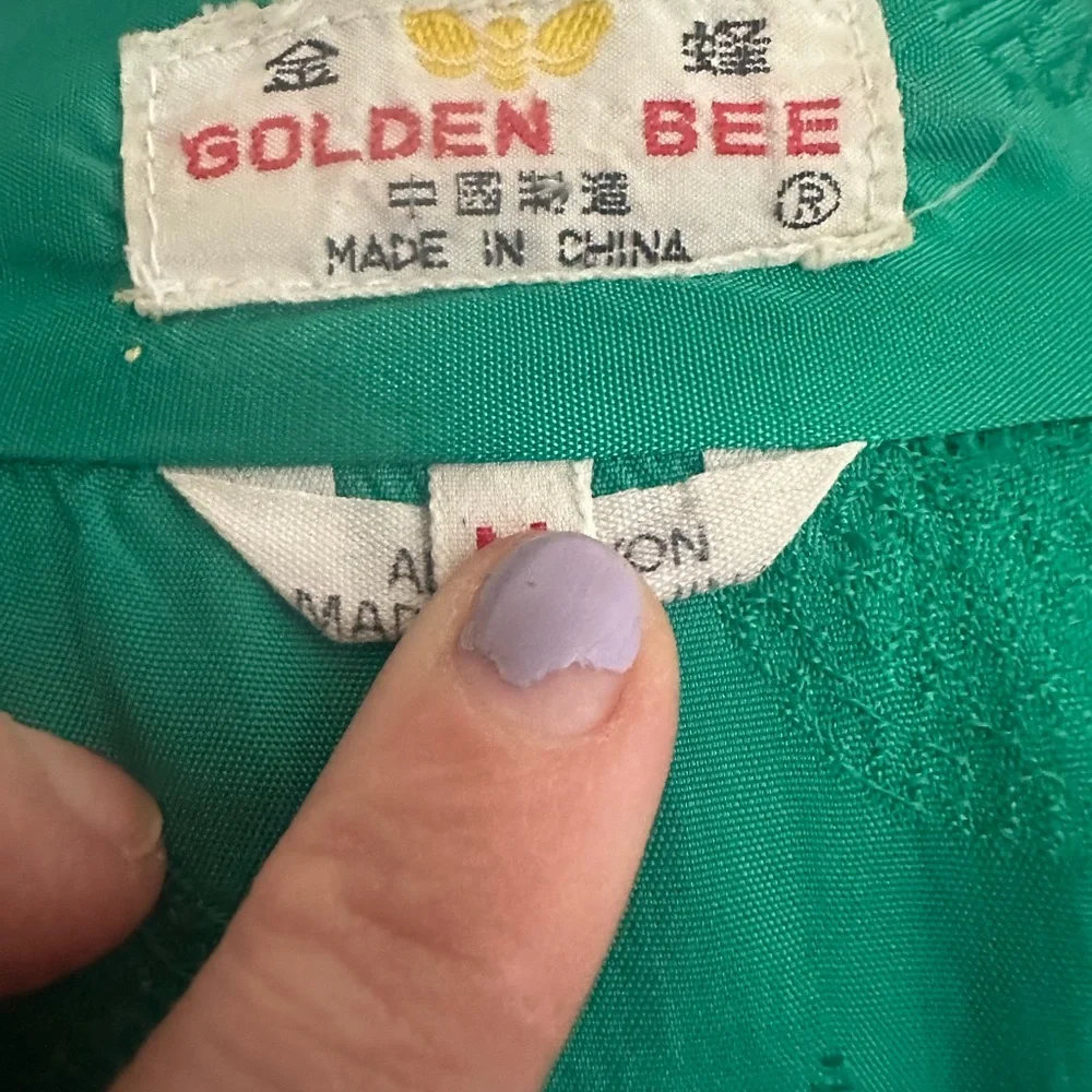 Golden Bee Green traditional vintage Chinese Kimono with Peacock Embroidery sz M - Picture 14 of 15